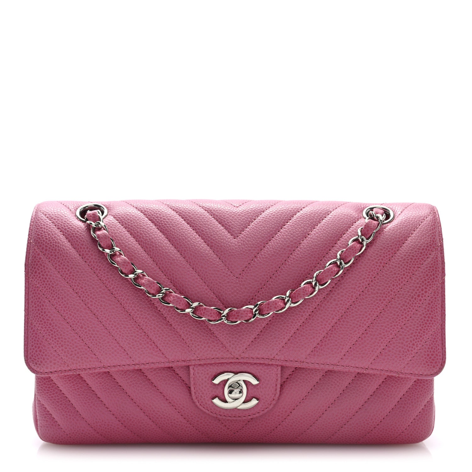 Chanel Caviar Chevron Quilted Medium Double Flap Pink 1 of 10