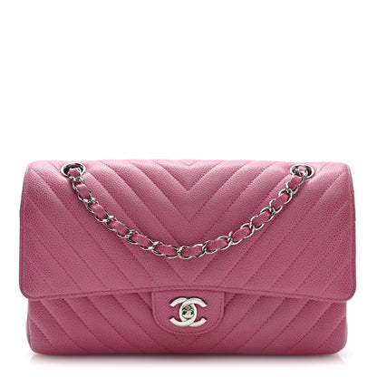Chanel Caviar Chevron Quilted Medium Double Flap Pink 1 of 10