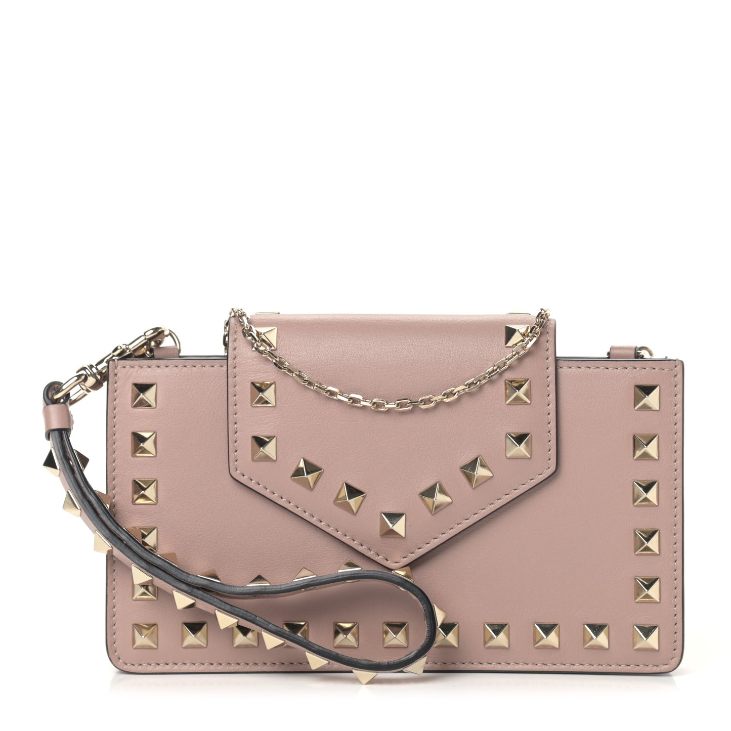 Calfskin Rockstud Phone Case With Chain Poudre