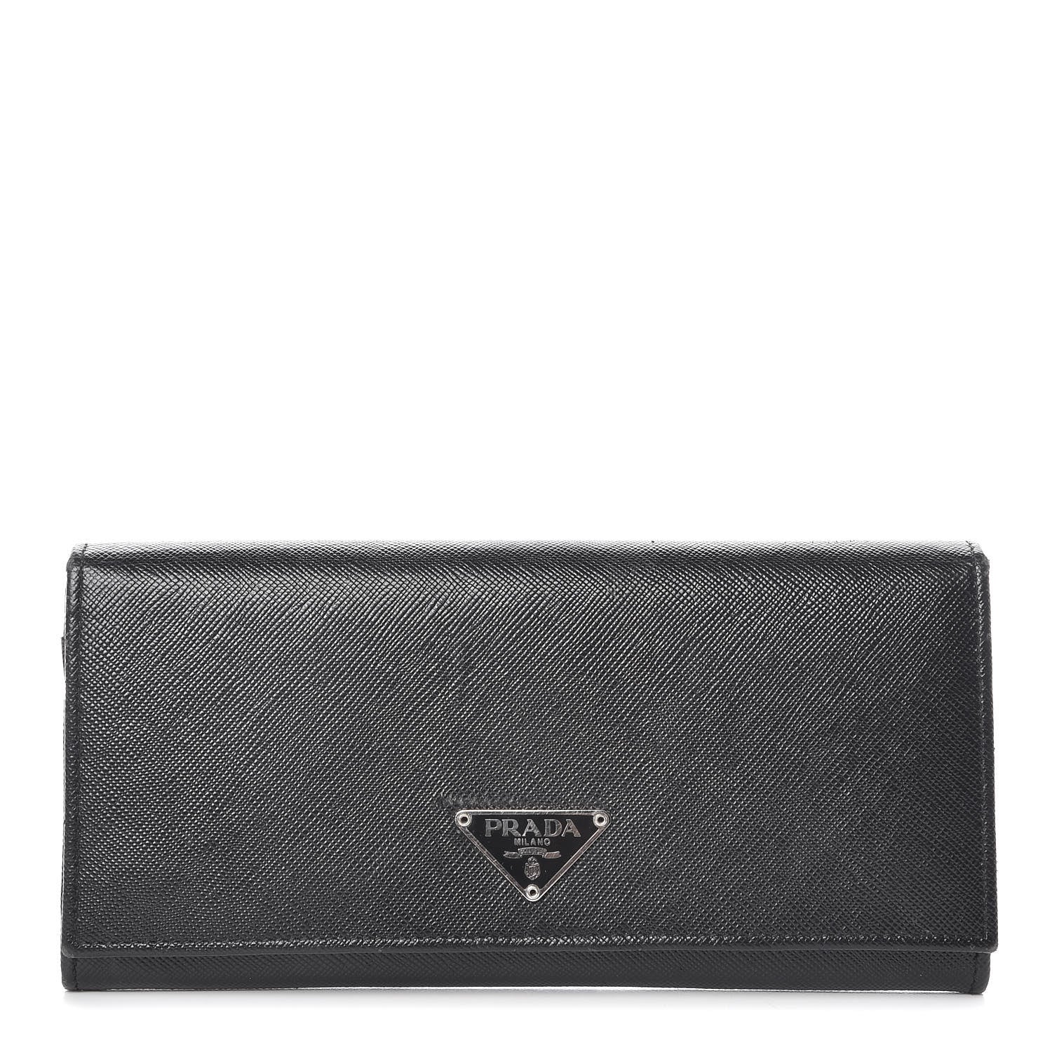 Prada Saffiano Triangle Continental Flap Wallet Black 1 of 12