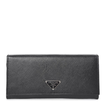 Prada Saffiano Triangle Continental Flap Wallet Black 1 of 12