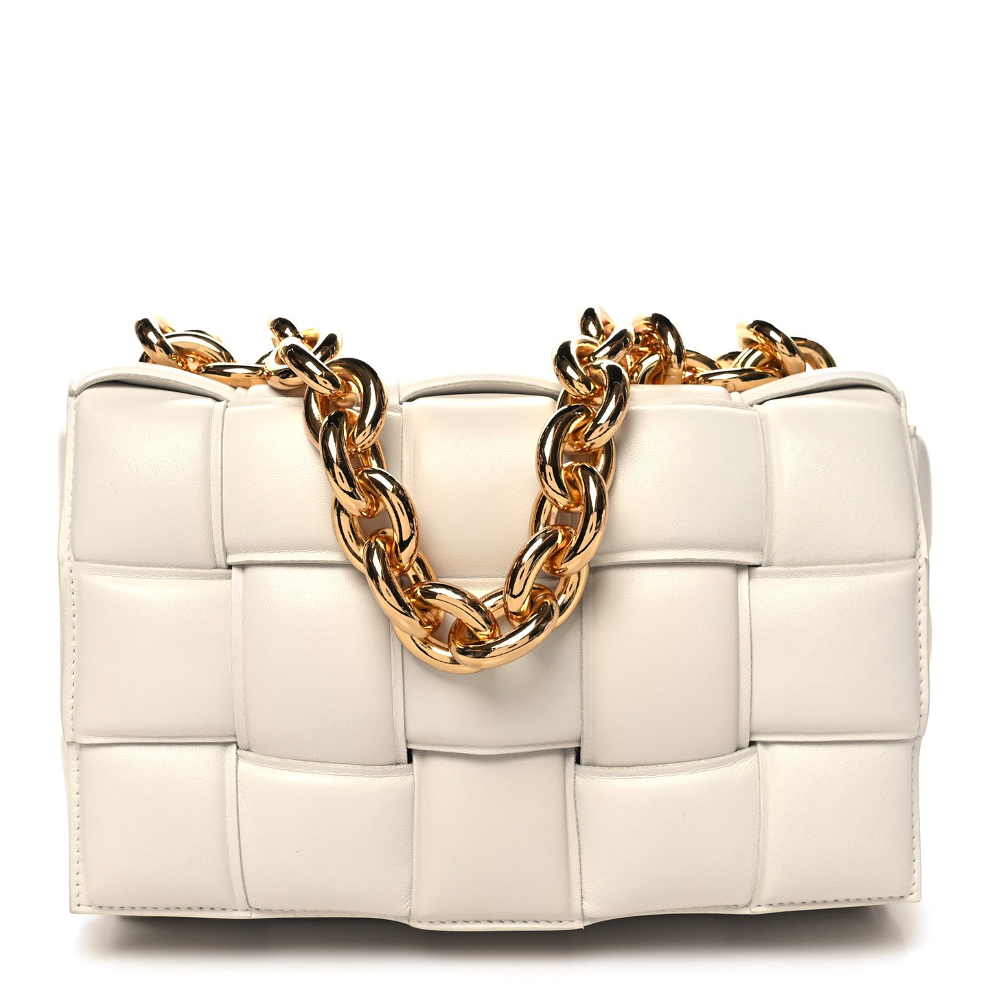 Lambskin Maxi Intreccio Padded Chain Cassette Crossbody Bag White