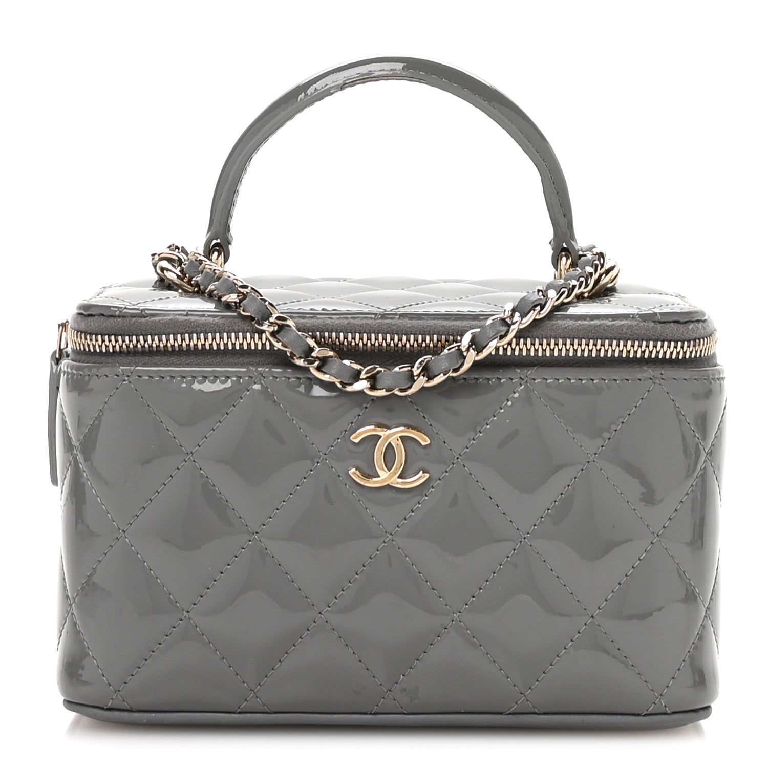 Chanel Patent Quilted Quilted Small Top Handle Vanity Case With Chain Grey 1 of 13