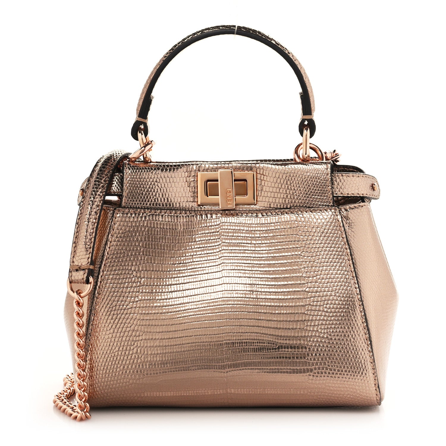 Fendi Metallic Lizard XS Peekaboo Iconic Satchel Rose Gold 1 of 9