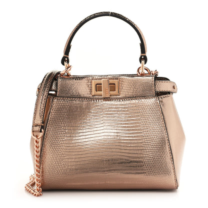 Fendi Metallic Lizard XS Peekaboo Iconic Satchel Rose Gold 1 of 9