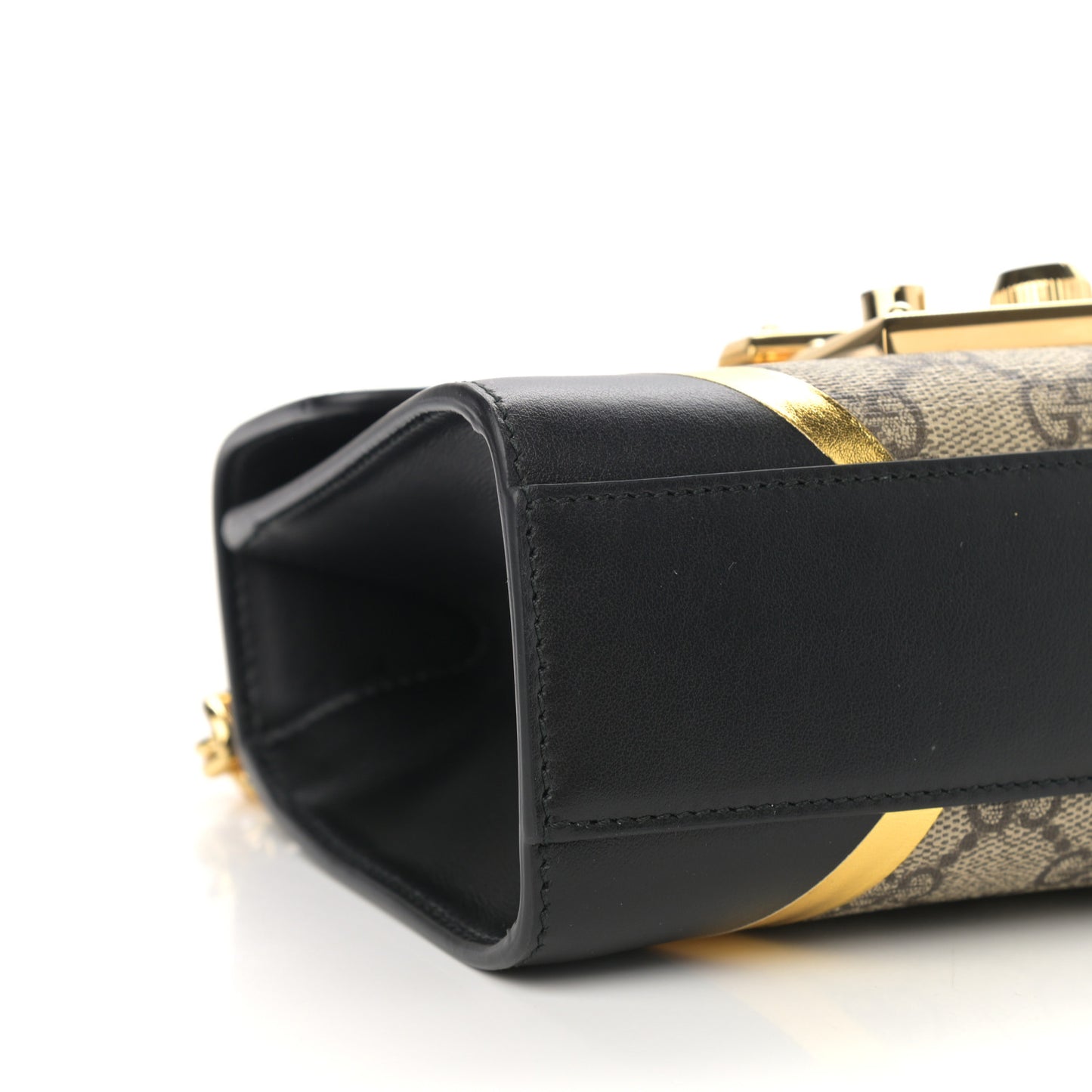 Calfskin GG Supreme Monogram Small Padlock Shoulder Bag Black Gold