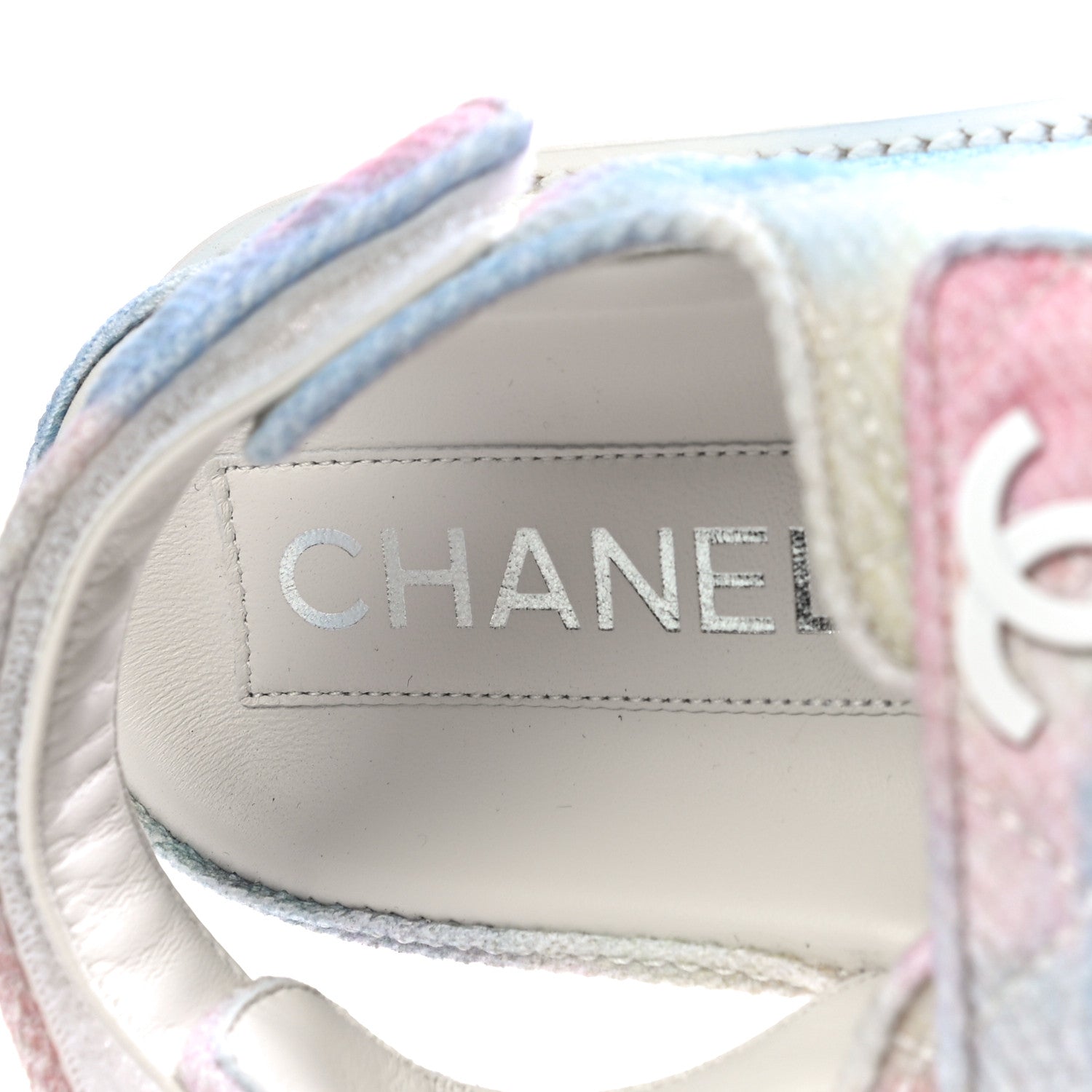 Chanel Printed Fabric Quilted Dad Sandals 38 Green Pink Blue 8 of 14