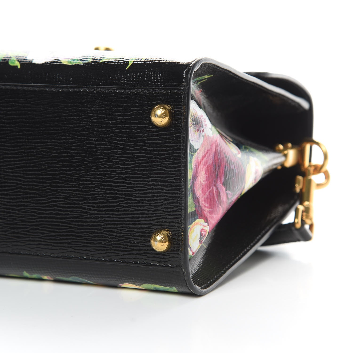 Dolce & Gabbana Grained Calfskin Floral Printed Medium Welcome Satchel Black White 9 of 12