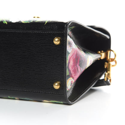 Dolce & Gabbana Grained Calfskin Floral Printed Medium Welcome Satchel Black White 9 of 12