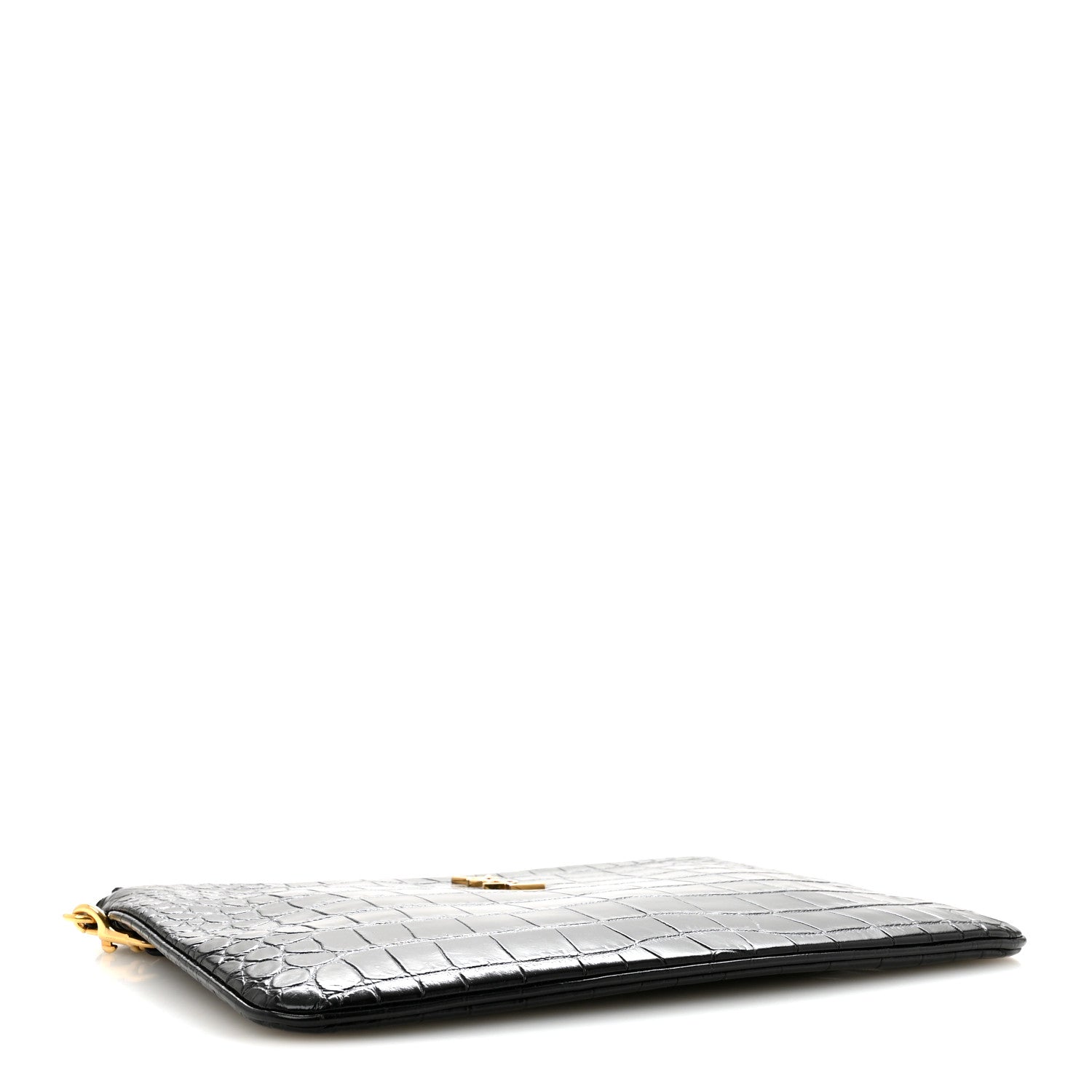 Saint Laurent Calfskin Crocodile Embossed Tablet Pouch Black 4 of 9