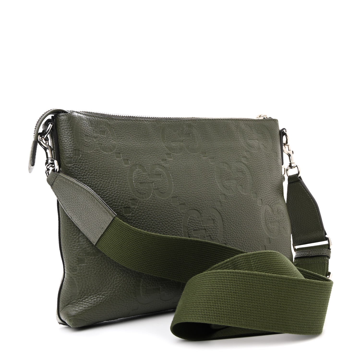 Gucci Piuma Calfskin Jumbo GG Embossed Medium Wristlet Messenger Bag Green 3 of 11