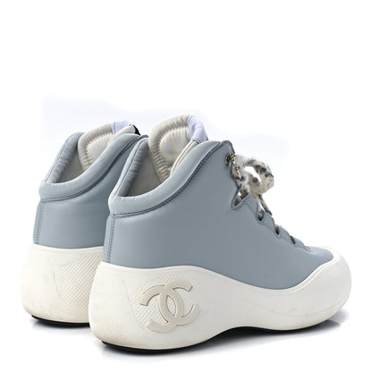 Chanel Lambskin Lace Up Snow Boots 38 Blue 4 of 9
