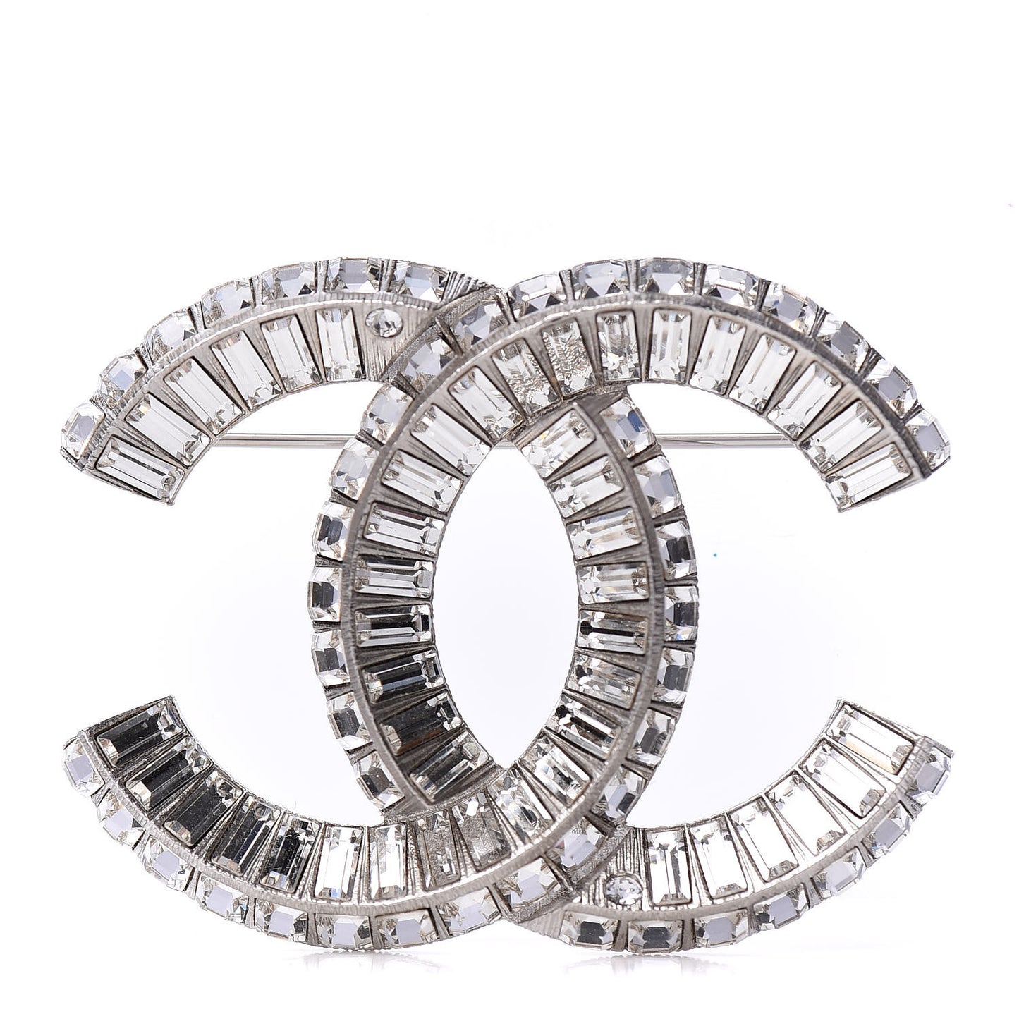 Baguette Crystal CC Brooch Silver