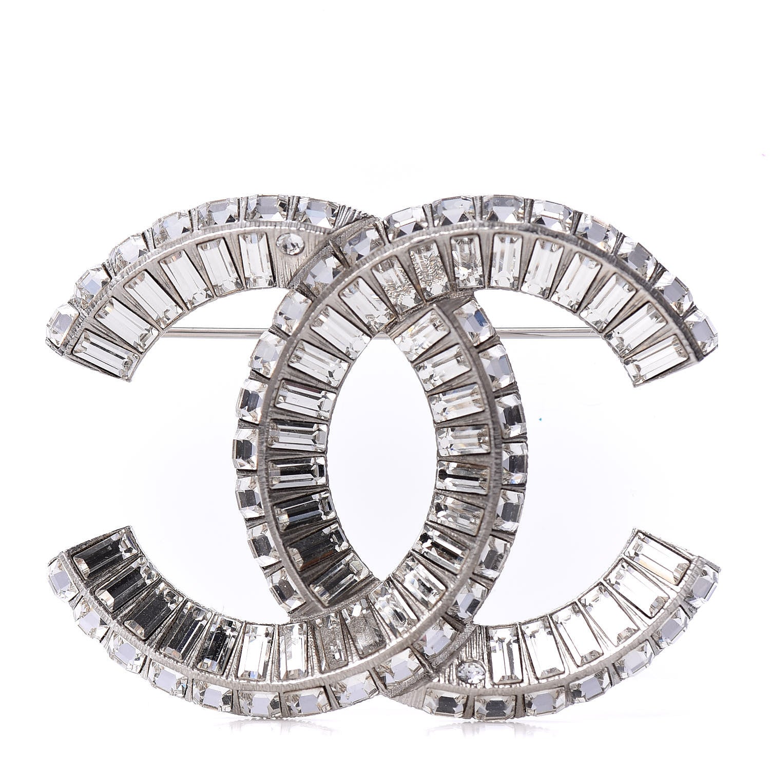 Chanel Baguette Crystal CC Brooch Silver 1 of 4