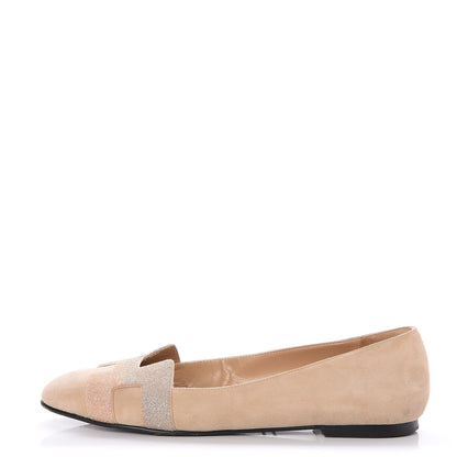 Hermes Suede Goatskin Crystal Powder Nice Ballerina Flats 39 Nude 1 of 10
