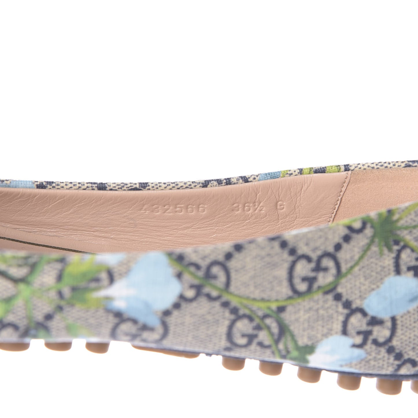 GG Supreme Monogram Blooms Ballet Flats 36.5 Beige Blue Navy Hibiscus Red