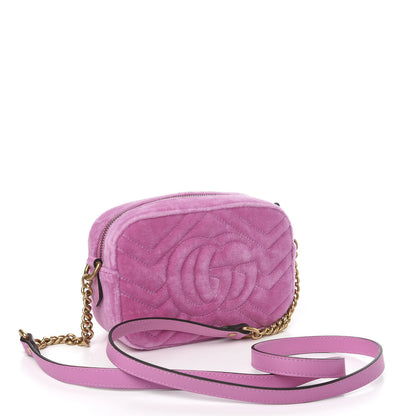 Gucci Velvet Matelasse Marquise Crystals Mini GG Marmont Chain Shoulder Bag Malva 3 of 10