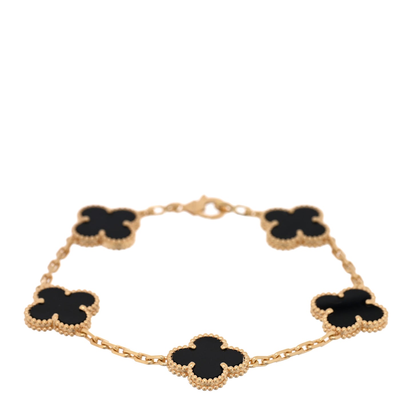 18K Yellow Gold Black Onyx 5 Motifs Vintage Alhambra Bracelet