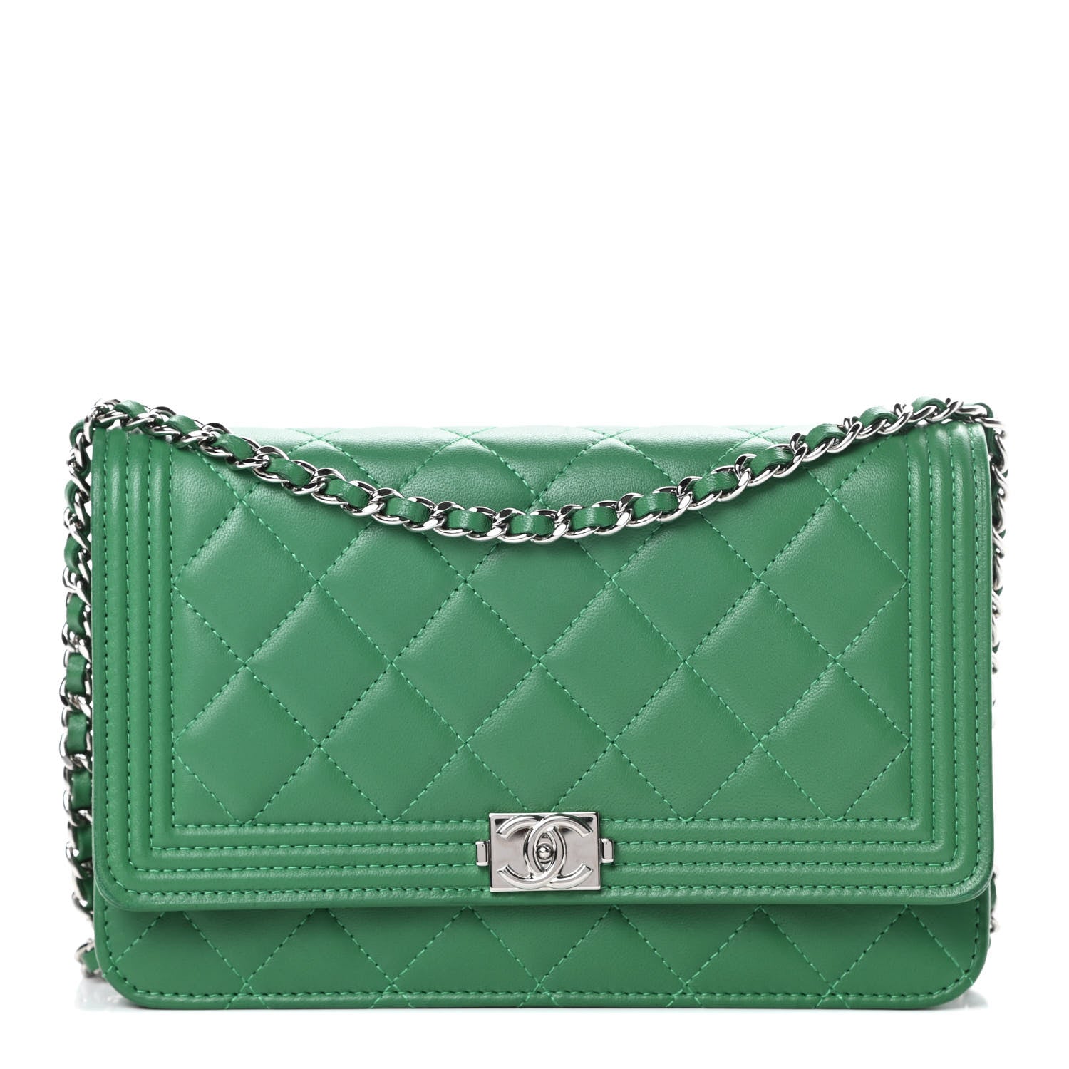 Chanel Lambskin Quilted Boy Wallet On Chain WOC Green 1 of 15