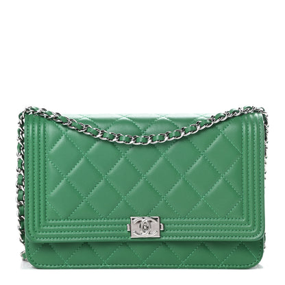 Chanel Lambskin Quilted Boy Wallet On Chain WOC Green 1 of 15