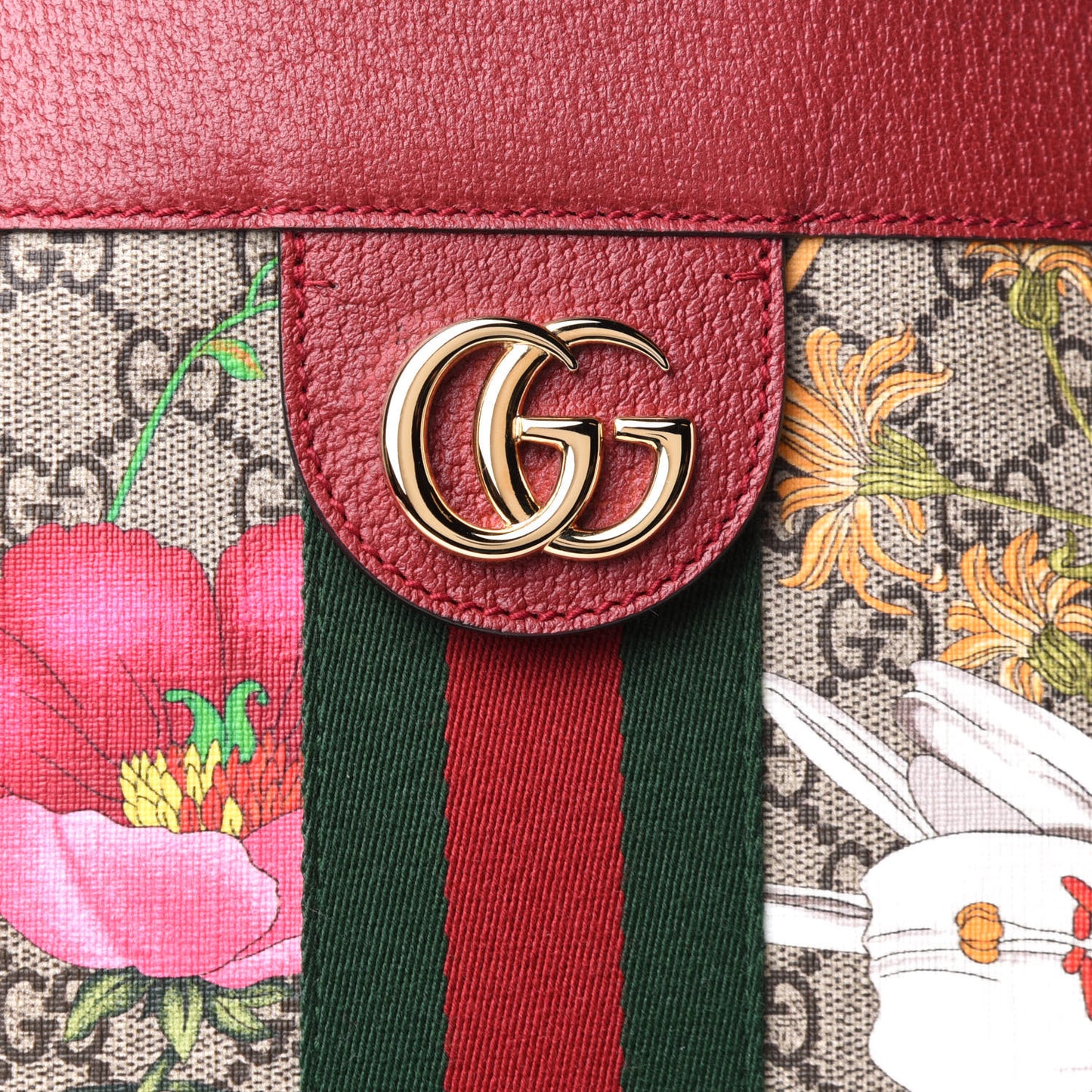 GG Supreme Monogram Flora Web Large Ophidia Tote Red