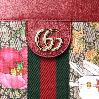 Gucci GG Supreme Monogram Flora Web Large Ophidia Tote Red 9 of 13