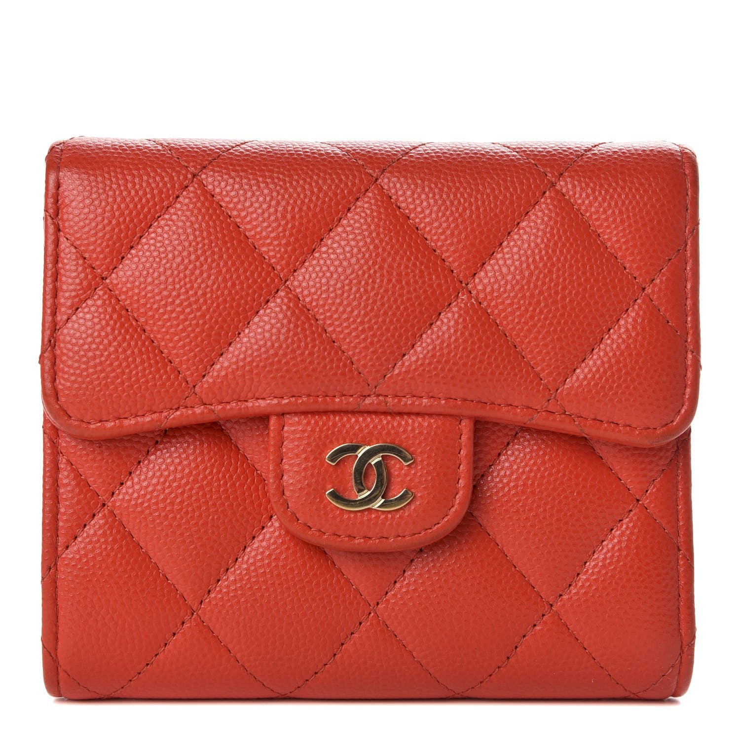 Chanel Caviar Quilted Compact Flap Wallet Red 1 of 8