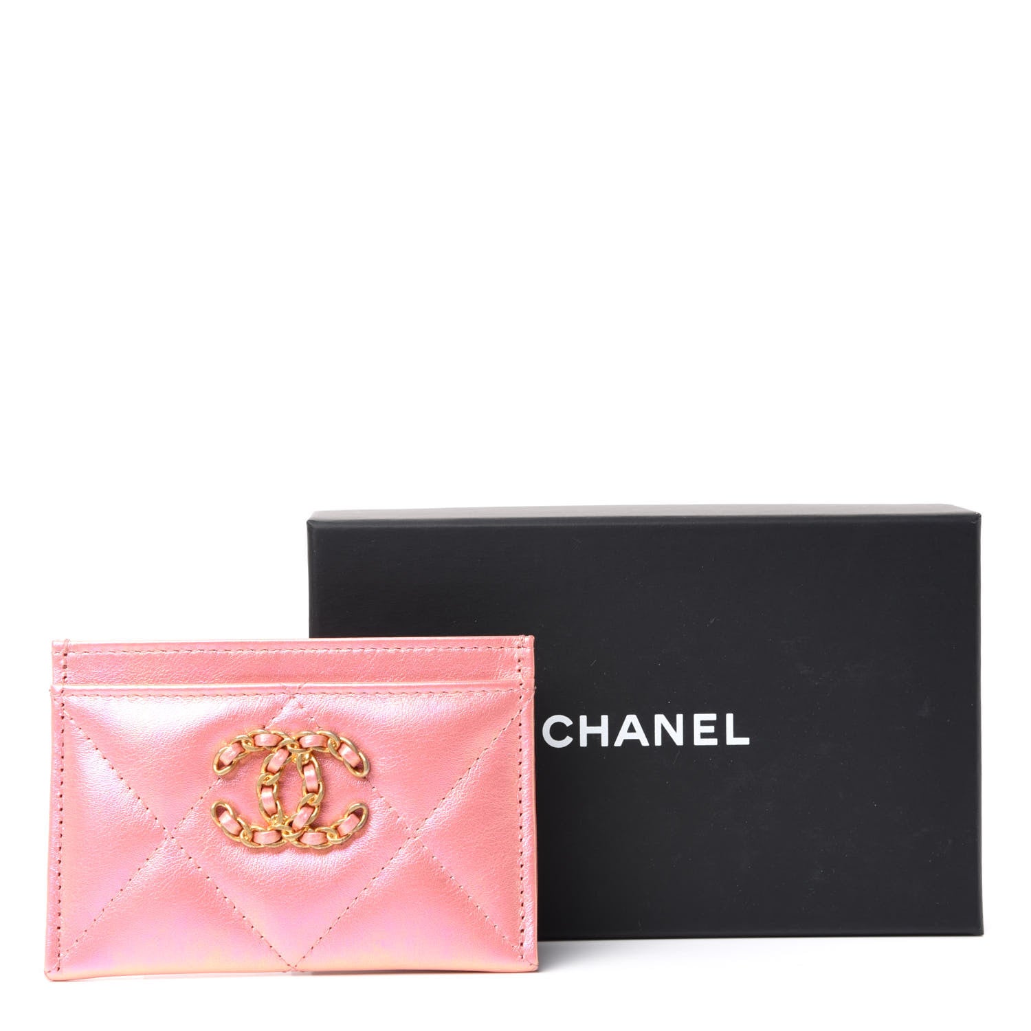 Chanel Iridescent Calfskin Quilted Chanel 19 Card Holder Pink 8 of 8