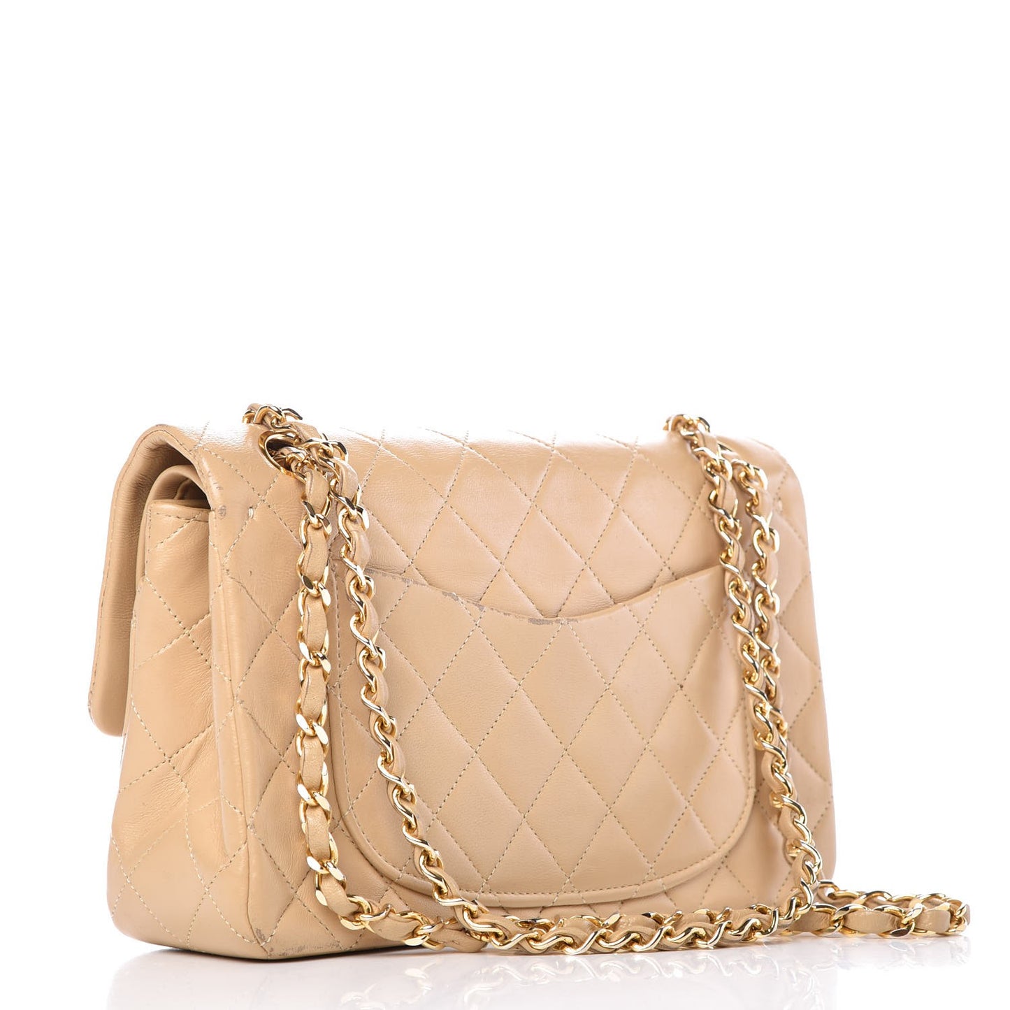 Lambskin Quilted Small Double Flap Beige
