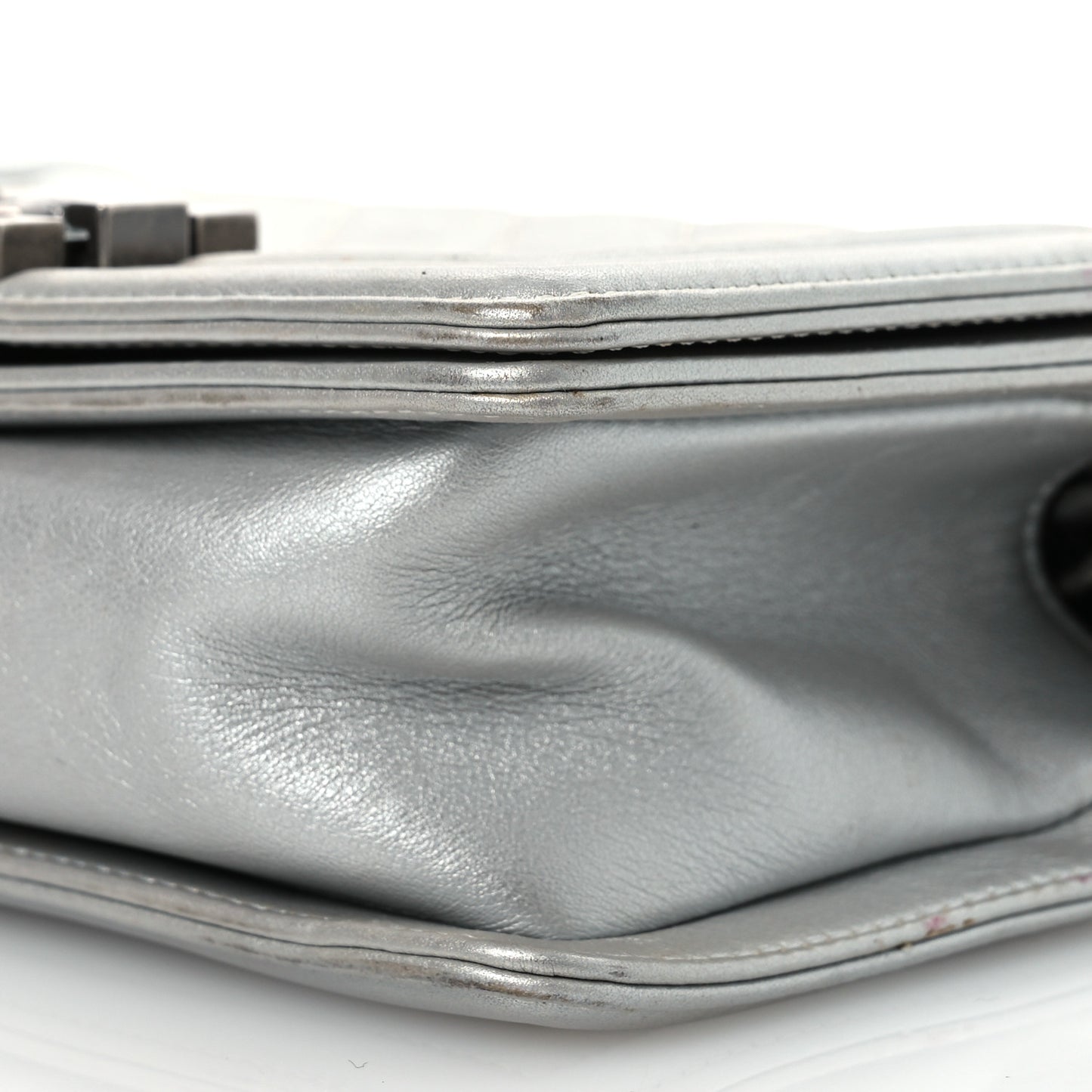 Metallic Lambskin Quilted Small Boy Flap Silver