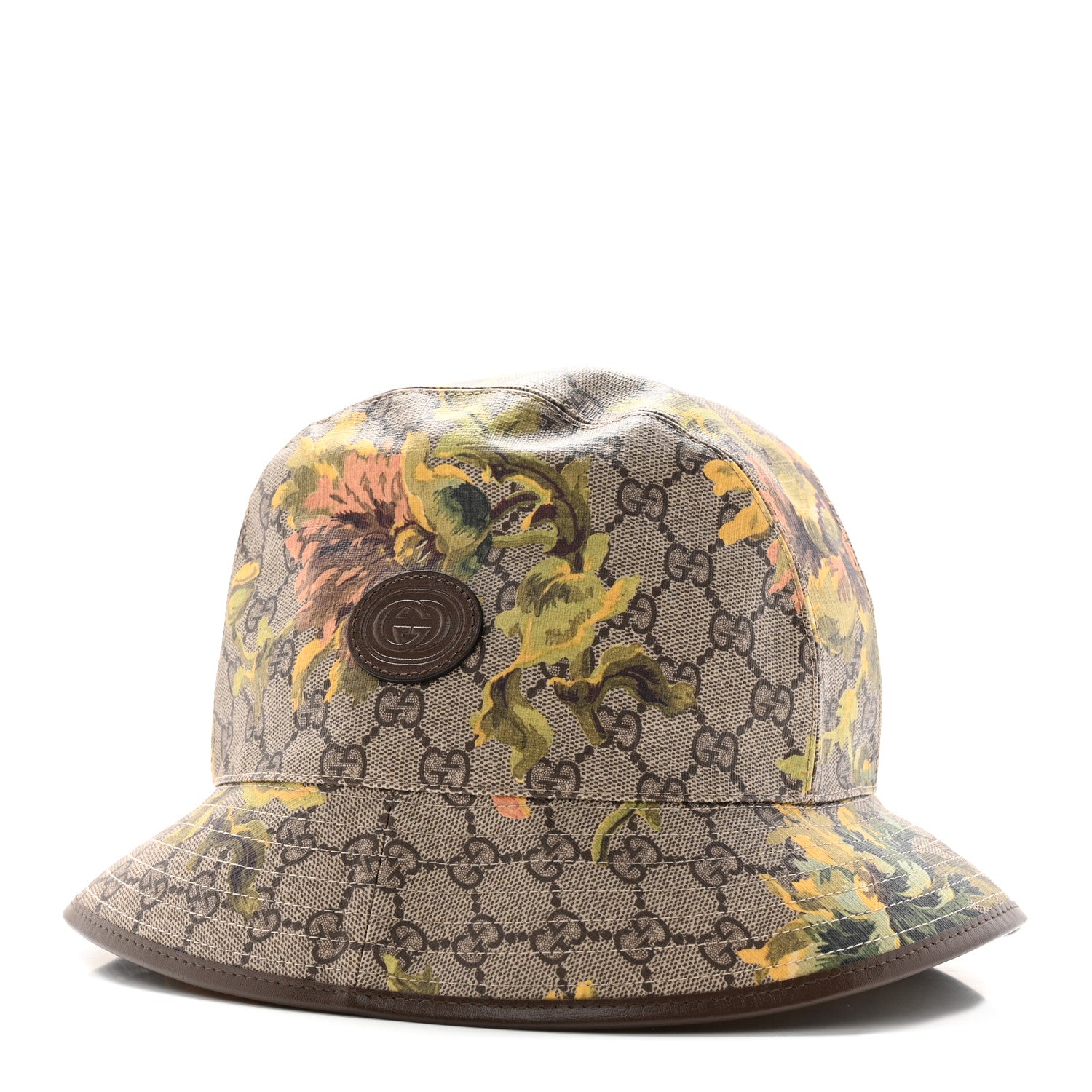 Gucci GG Supreme Monogram Azalea Calfskin Dusty Carnation Retro Interlocking G Bucket Hat Beige Ebony Multicolor 1 of 12