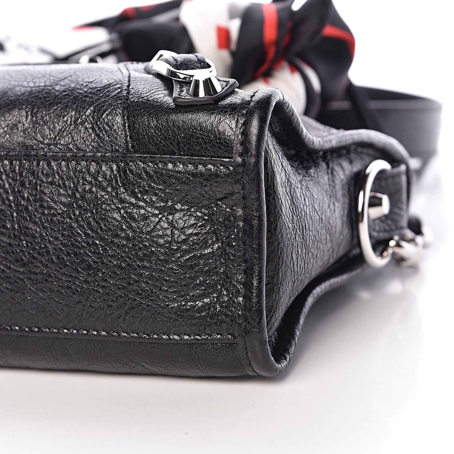 Agneau Classic Silver Hardware Mini S City Scarf Black