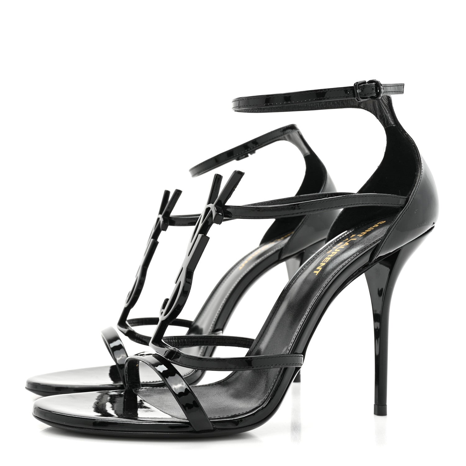 Saint Laurent Patent Cassandra 100 Ankle Strap Sandals 40 Black 3 of 11