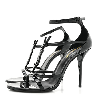 Saint Laurent Patent Cassandra 100 Ankle Strap Sandals 40 Black 3 of 11