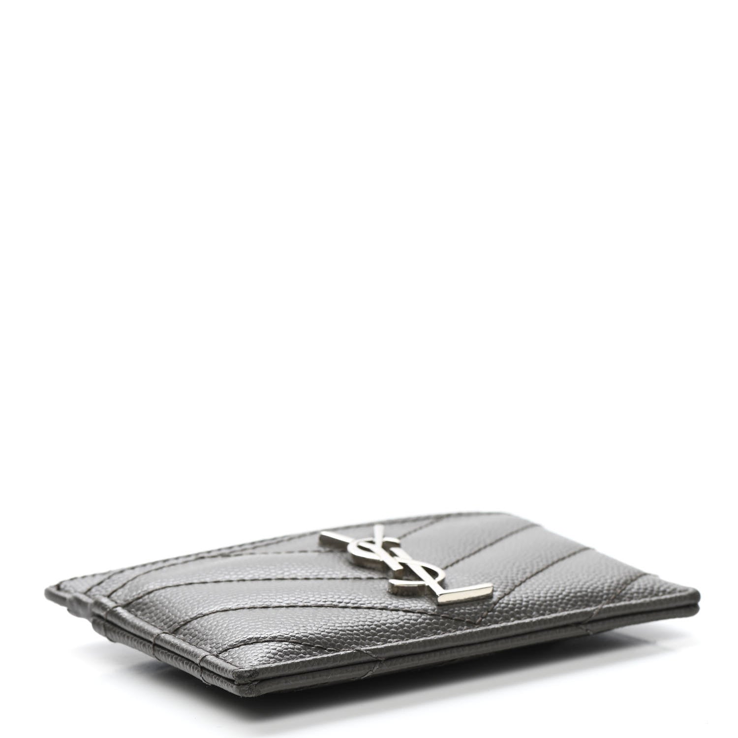Saint Laurent Grain De Poudre Matelasse Chevron Monogram Credit Card Case Coal 4 of 11