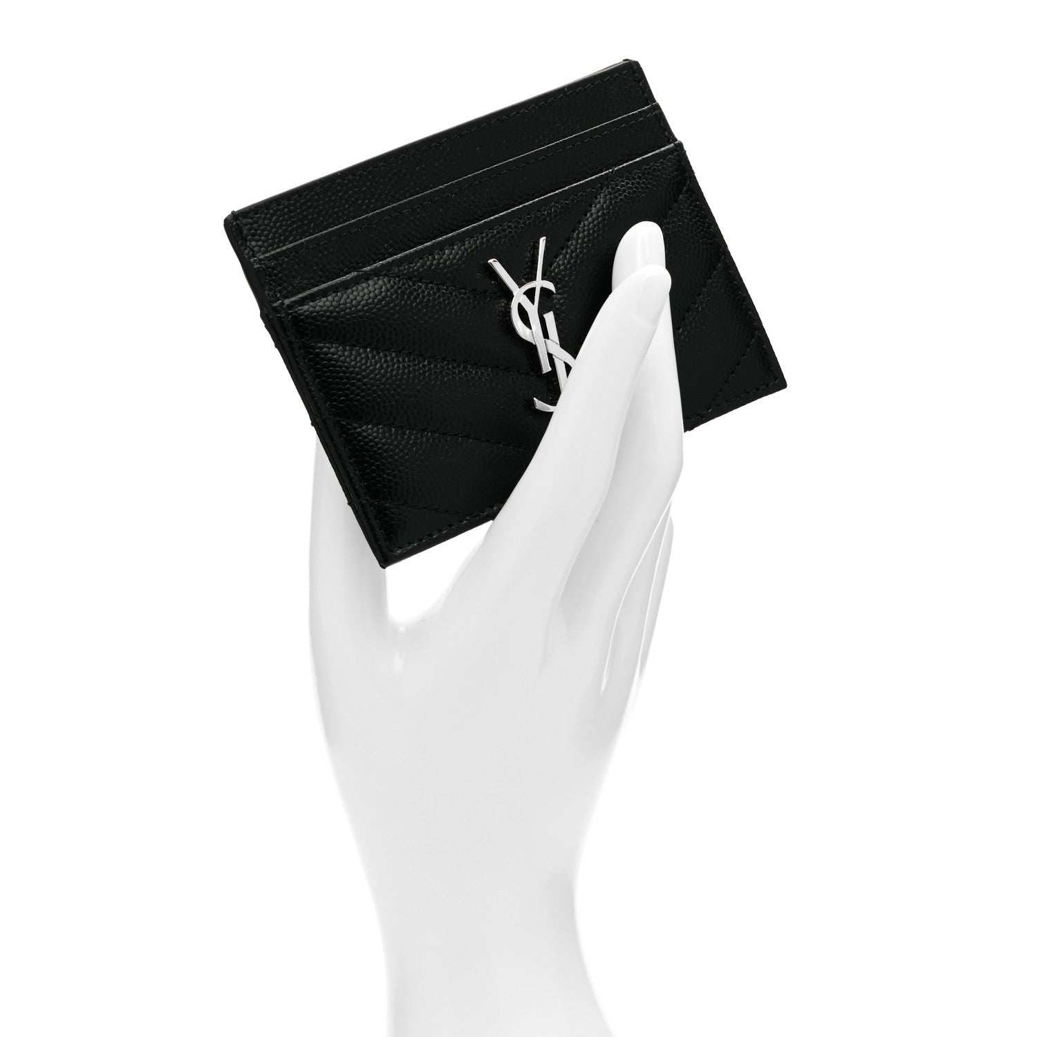 Saint Laurent Grain De Poudre Matelasse Chevron Monogram Credit Card Case Black 2 of 7