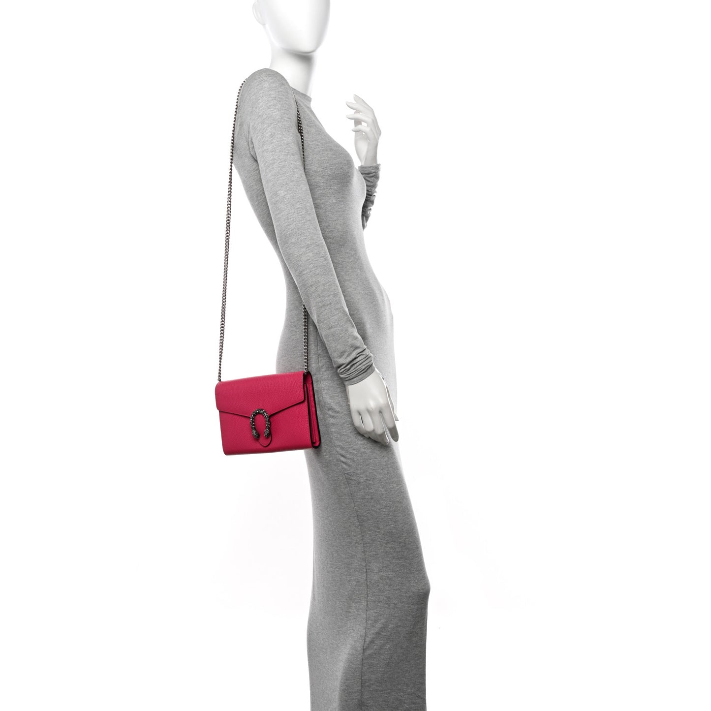 Dollar Calfskin Crystal Mini Dionysus Chain Wallet Box Pink