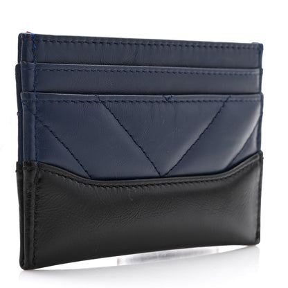 Chanel Aged Calfskin Chevron Quilted Gabrielle Card Holder Wallet Navy Black 3 of 8