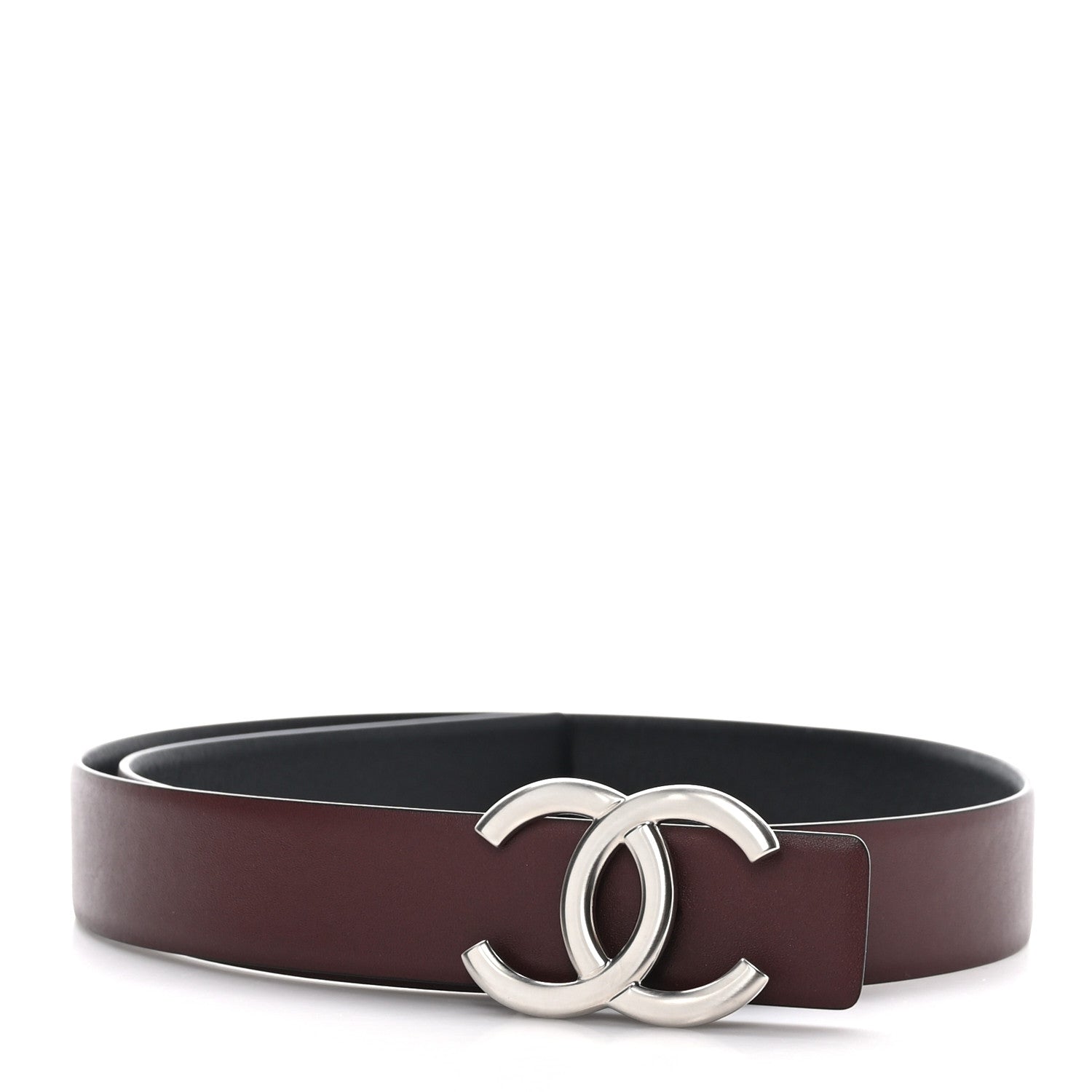 Chanel Calfskin CC Reversible Belt 75 30 Black Burgundy 1 of 7