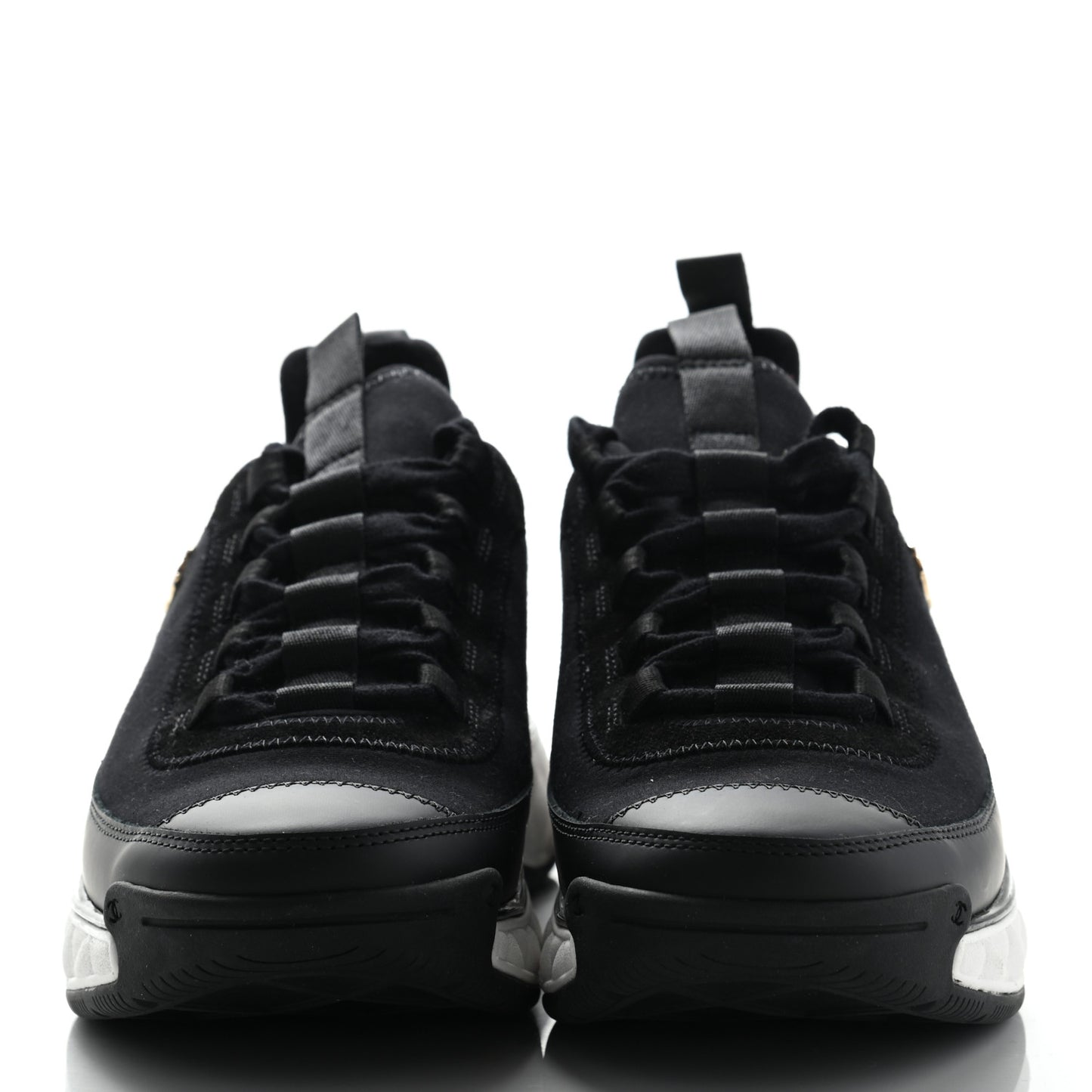 Velvet Calfskin Mixed Fibers CC Sneakers 38 Black
