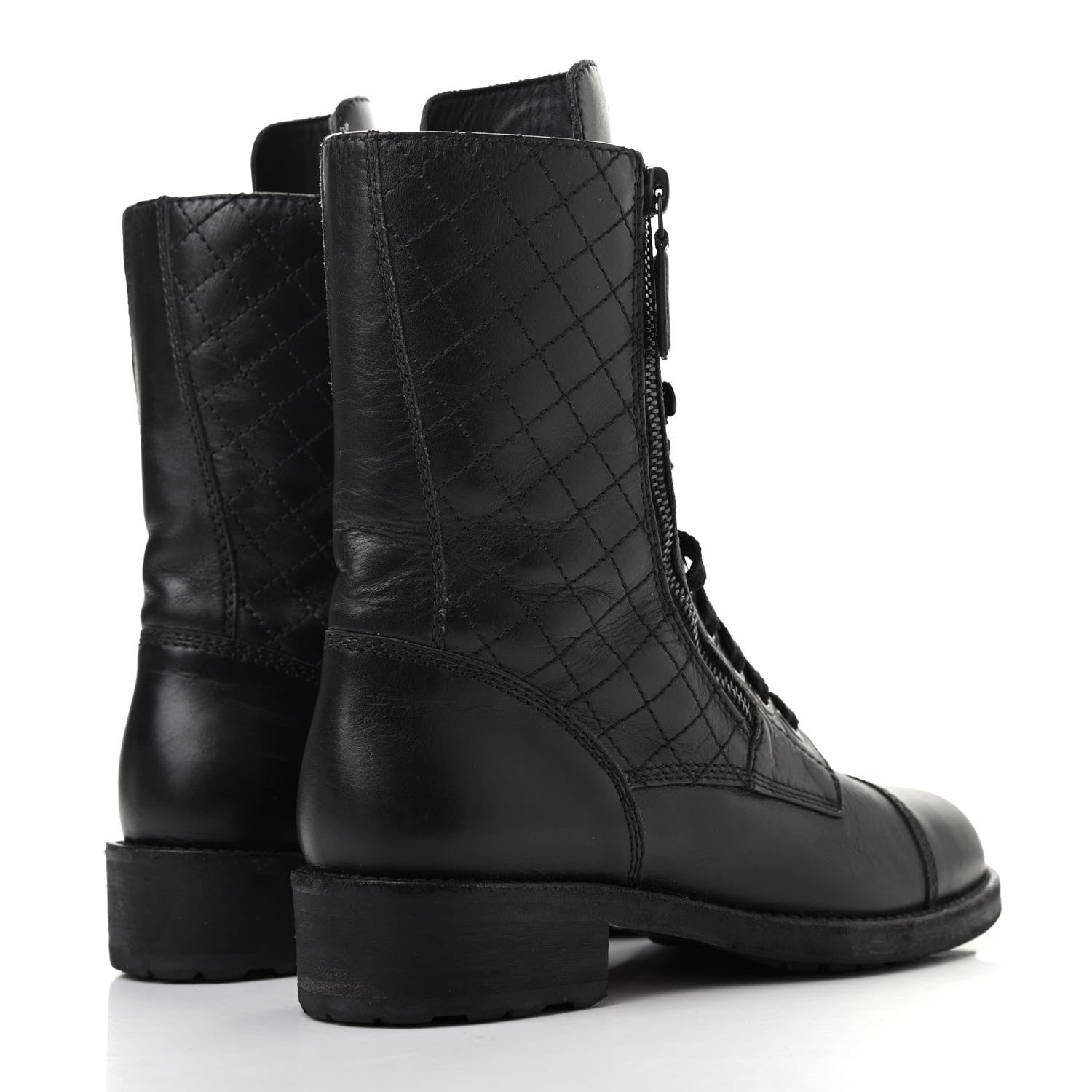 Chanel Calfskin Quilted Lace Up Combat Boots 36.5 Black 4 of 13