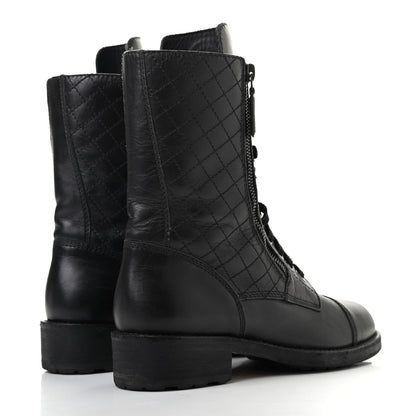 Chanel Calfskin Quilted Lace Up Combat Boots 36.5 Black 4 of 13