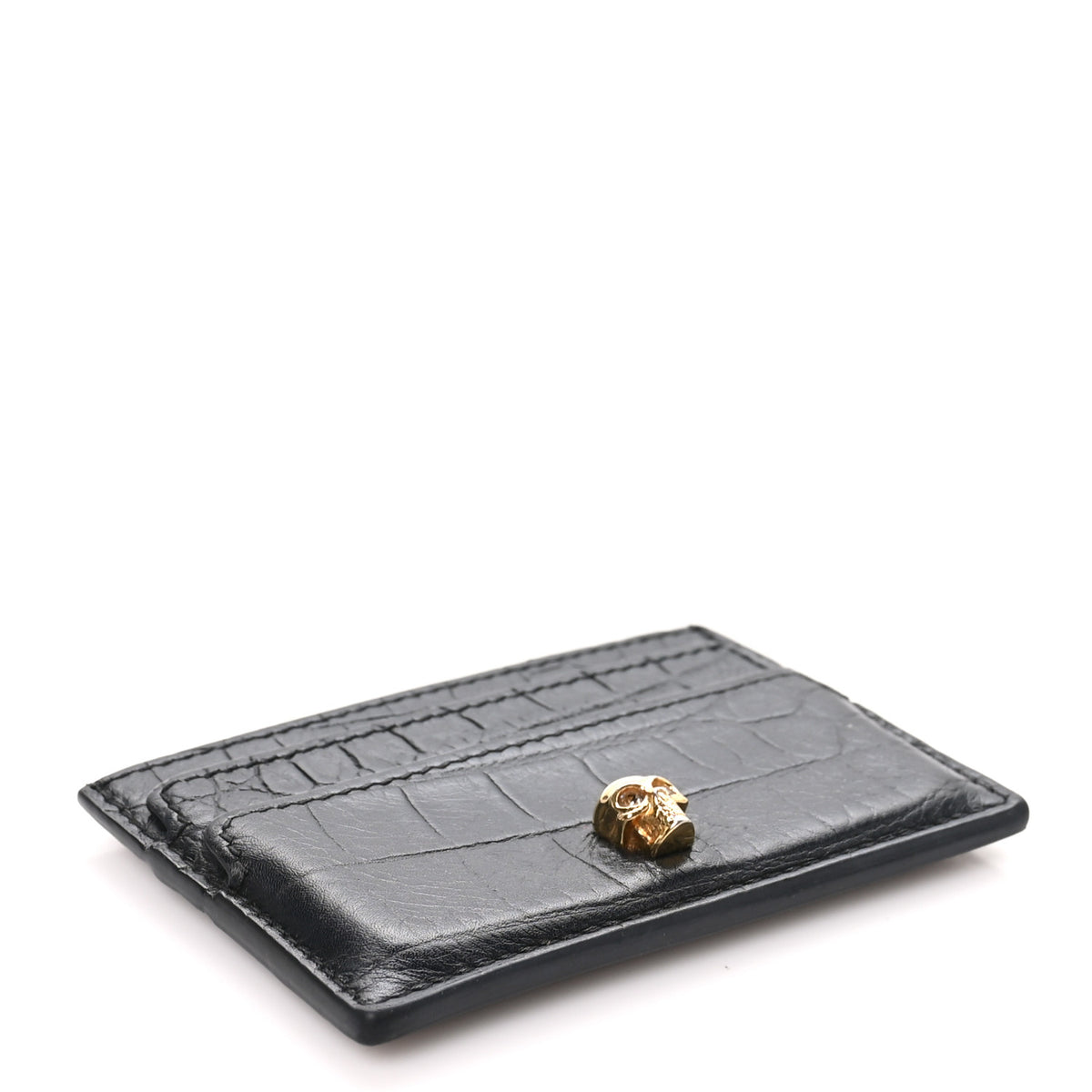 Alexander McQueen Calfskin Crocodile Embossed Skull Card Holder Black 4 of 8