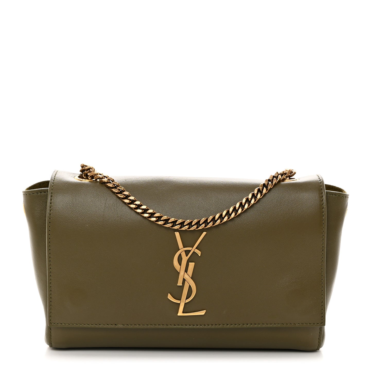 Smooth Calfskin Suede Small Reversible Monogram Kate Satchel Loden Green