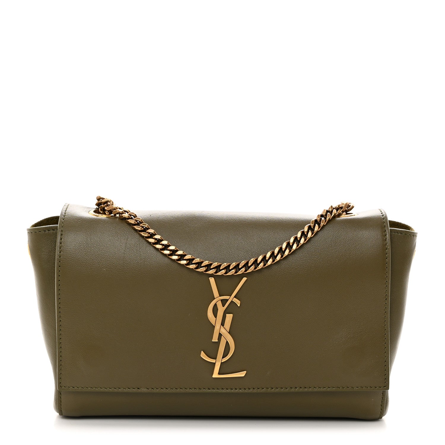 Saint Laurent Smooth Calfskin Suede Small Reversible Monogram Kate Satchel Loden Green 1 of 12