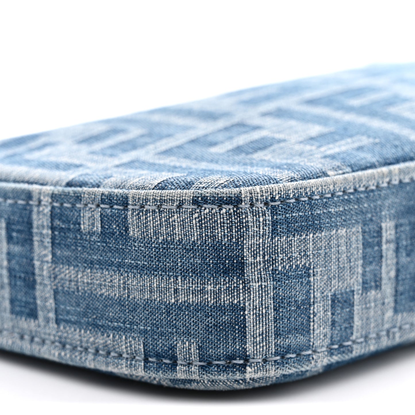 Denim Effect Fabric Jacquard FF Baguette Pouch Blue