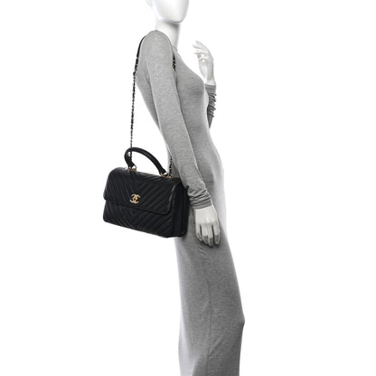 Chanel Lambskin Chevron Quilted Medium Trendy CC Dual Handle Flap Bag Black 2 of 18