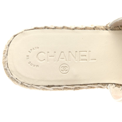 Chanel Iridescent Goatskin CC Espadrille Mules 39 Ivory Black 8 of 9