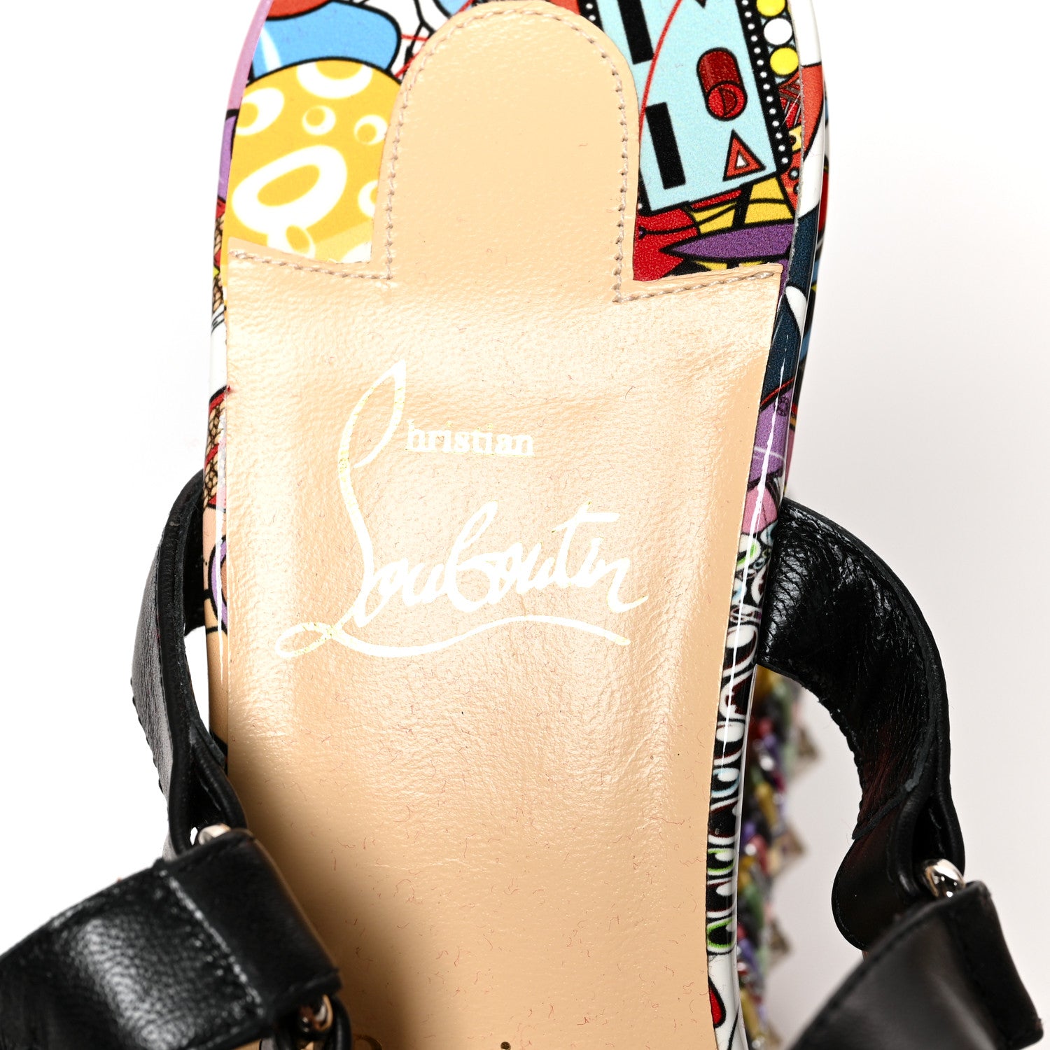 Christian Louboutin Patent Calfskin Super Loubi Print Pyraclou 110 Wedge Sandals 40 Black Multicolor 7 of 7