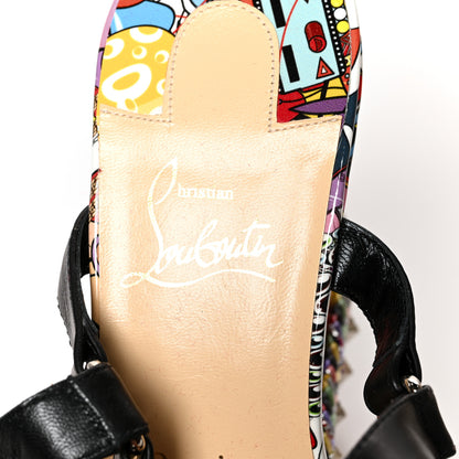 Christian Louboutin Patent Calfskin Super Loubi Print Pyraclou 110 Wedge Sandals 40 Black Multicolor 7 of 7